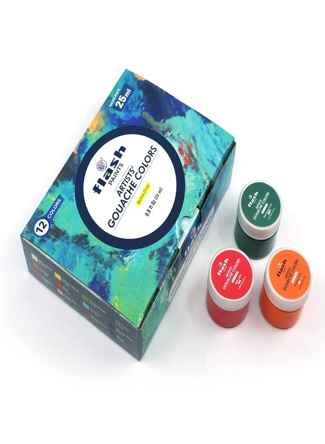 Flash Gouache Paint Set | 12 Colors | 25 Ml, 0.8 Fl Oz Each | Matt Finish | Rich Pigments Vibrant Non Toxic Paints For Professional Artists Hobby Painters & Kids (Set Of 12 Colours), Multi - Image 3